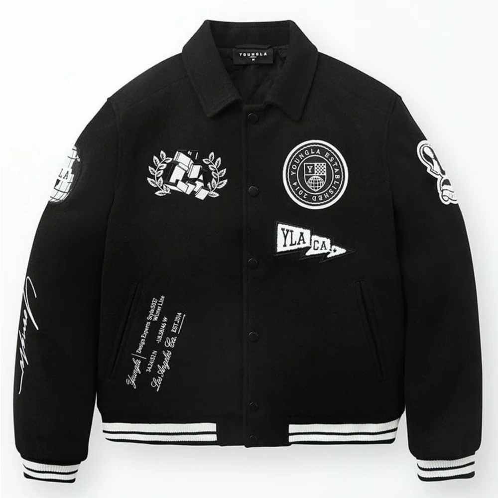 Men's YoungLa Ace of Spade Letterman Varsity Black Jacket Sz Med NWT RARE